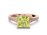 Rose gold Fancy Yellow Princess Cut Diamond Solitaire Ring with Pavé Band and Prong Setting_12
