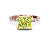 Rose gold Fancy Yellow Princess Cut Diamond Solitaire Ring with Pave Band and Four Prong Setting_16
