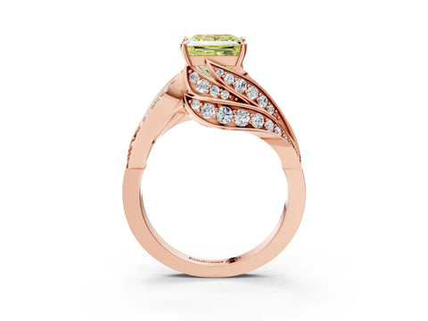 Rose gold Fancy Yellow Princess Cut Diamond Solitaire Ring with Prong Setting and Twisted Pavé Band_3
