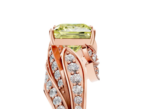 Rose gold Fancy Yellow Princess Cut Diamond Solitaire Ring with Prong Setting and Twisted Pavé Band_5
