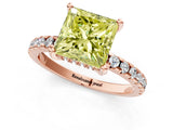 Rose gold Fancy Yellow Princess Cut Diamond Solitaire Ring with Round  Pavé Band and Four-Prong Setting_37