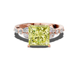 Rose gold Fancy Yellow Princess Cut Diamond Solitaire Ring with Side Stones and Four-Prong Setting_18
