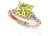 Rose gold Fancy Yellow Princess Cut Diamond Solitaire Ring with Side Stones and Four-Prong Setting_19
