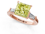 Rose gold Fancy Yellow Princess  Cut Diamond Solitaire Ring with Tapered Baguette Accents and Four-Prong Setting_1