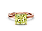 Rose gold Fancy Yellow Princess Cut Diamond Solitaire Ring with Thin Band and Prong Setting_12