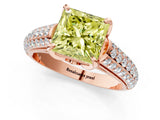 Rose gold Fancy Yellow Princess Cut Diamond Solitaire Ring with Three-Row Pavé Band and Four-Prong Setting_18