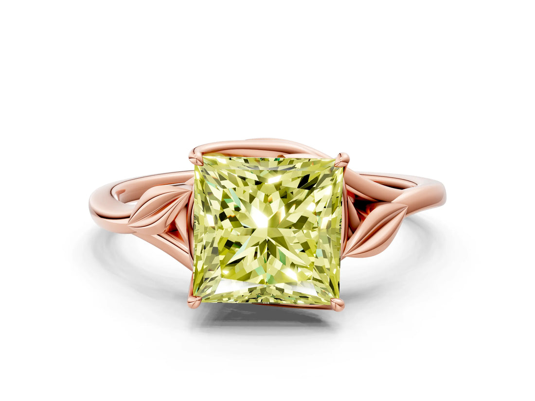 Rose gold Fancy Yellow Princess Cut Diamond Solitaire Ring with Twist Band and Four-Prong Setting_30