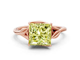 Rose gold Fancy Yellow Princess Cut Diamond Solitaire Ring with Twist Band and Four-Prong Setting_30