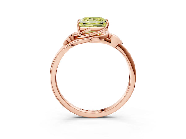 Rose Gold Princess Cut Leaf Bypass Solitaire Engagement Ring Setting for Fancy Yellow Center
