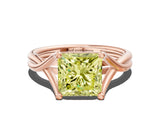 Rose gold Fancy Yellow Princess Cut Diamond Solitaire Twist Band Prong Setting Ring_79