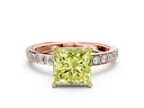 Rose gold Fancy Yellow Princess  Cut Diamond Solitaire with Pave Band and Four-Prong Setting 1