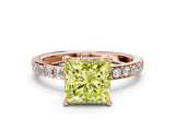 Rose gold Fancy Yellow Princess  Cut Diamond Solitaire with Pave Band and Four-Prong Setting 2