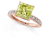 Rose gold Fancy Yellow Princess  Cut Diamond Solitaire with Pave Band and Four-Prong Setting 3
