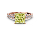 Rose gold Fancy Yellow Princess  Cut Diamond Solitaire with Pave Band and Four-Prong Setting