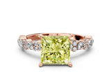 Rose gold Fancy Yellow Princess Cut Diamond Solitaire with Side Stones, Pave Band, Four-Prong Setting_29