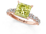 Rose gold Fancy Yellow Princess Cut Diamond Solitaire with Side Stones, Pave Band, Four-Prong Setting_30