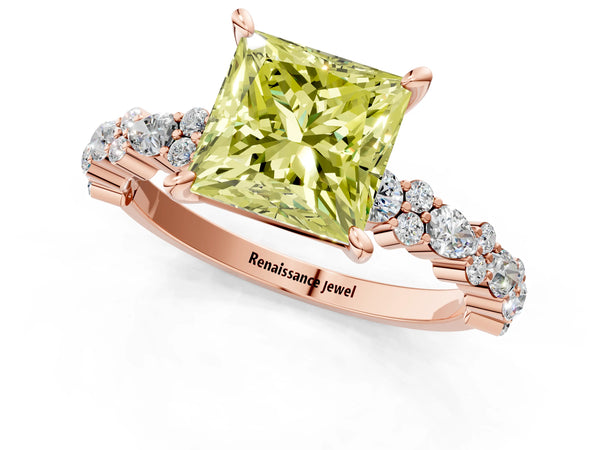 Rose Gold Princess Cut Pear Side Stone Engagement Ring Setting for Fancy Yellow Center