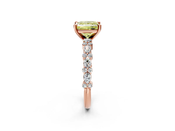 Rose Gold Princess Cut Pear Side Stone Engagement Ring Setting for Fancy Yellow Center