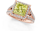 Rose gold Fancy Yellow Princess Cut Diamond Split Shank Halo Ring with Four-Prong Setting_19