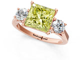 Rose gold Fancy Yellow Princess Cut Diamond Three-Stone Engagement Ring with Prong Setting and Pavé Band_1