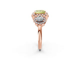 Rose gold Fancy Yellow Princess Cut Diamond Three-Stone Halo Ring with Prong Setting and Pavé Accents_2