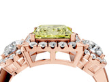Rose gold Fancy Yellow Princess Cut Diamond Three-Stone Halo Ring with Prong Setting and Pavé Accents_4