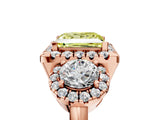 Rose gold Fancy Yellow Princess Cut Diamond Three-Stone Halo Ring with Prong Setting and Pavé Accents_5