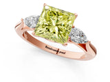 Rose gold Fancy Yellow Princess Cut Diamond Three-Stone Ring with Pear Side Stones and Four-Prong Setting_53
