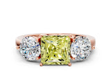 Rose gold Fancy Yellow Princess Cut Diamond Three-Stone Ring with Prong Setting and Classic Band_34