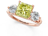 Rose gold Fancy Yellow Princess Cut Diamond Three-Stone Ring with Prong Setting and Pavé Band_1