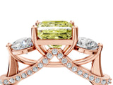 Rose gold Fancy Yellow Princess Cut Diamond Three-Stone Ring with Prong Setting and Pavé Band_4