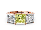 Rose gold Fancy Yellow Princess Cut Diamond Three-Stone Ring with Prong Setting and Textured Band