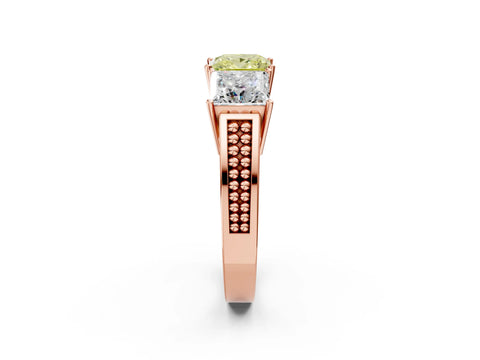 Rose gold Fancy Yellow Princess Cut Diamond Three-Stone Ring with Prong Setting and Textured Band_2