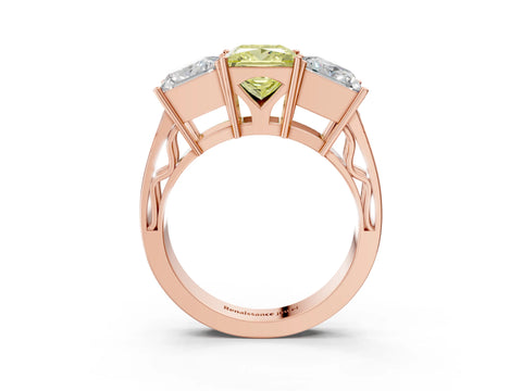Rose gold Fancy Yellow Princess Cut Diamond Three-Stone Ring with Prong Setting and Textured Band_3