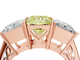 Rose gold Fancy Yellow Princess Cut Diamond Three-Stone Ring with Prong Setting and Textured Band_4