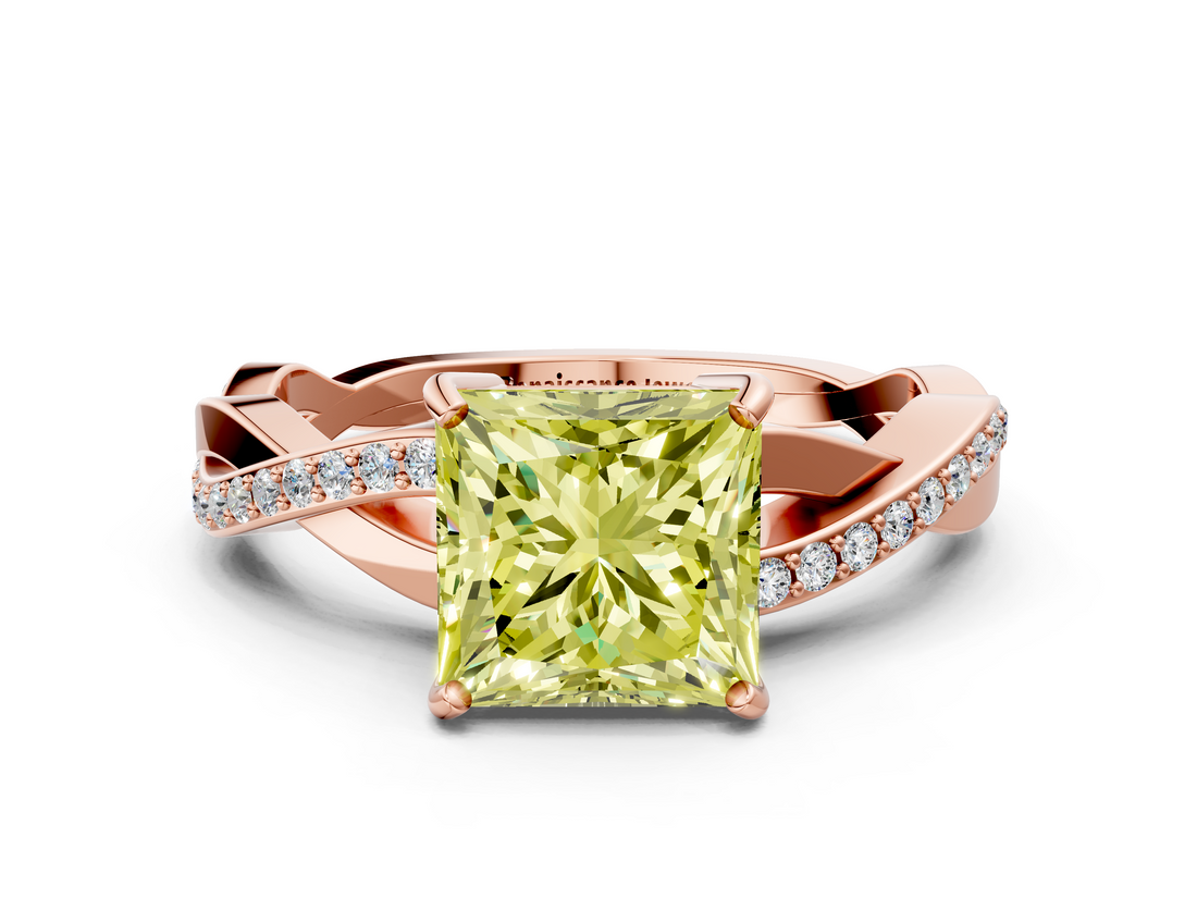 Rose gold Fancy Yellow Princess  Cut Diamond Twisted Band Engagement Ring with Prong Setting_3