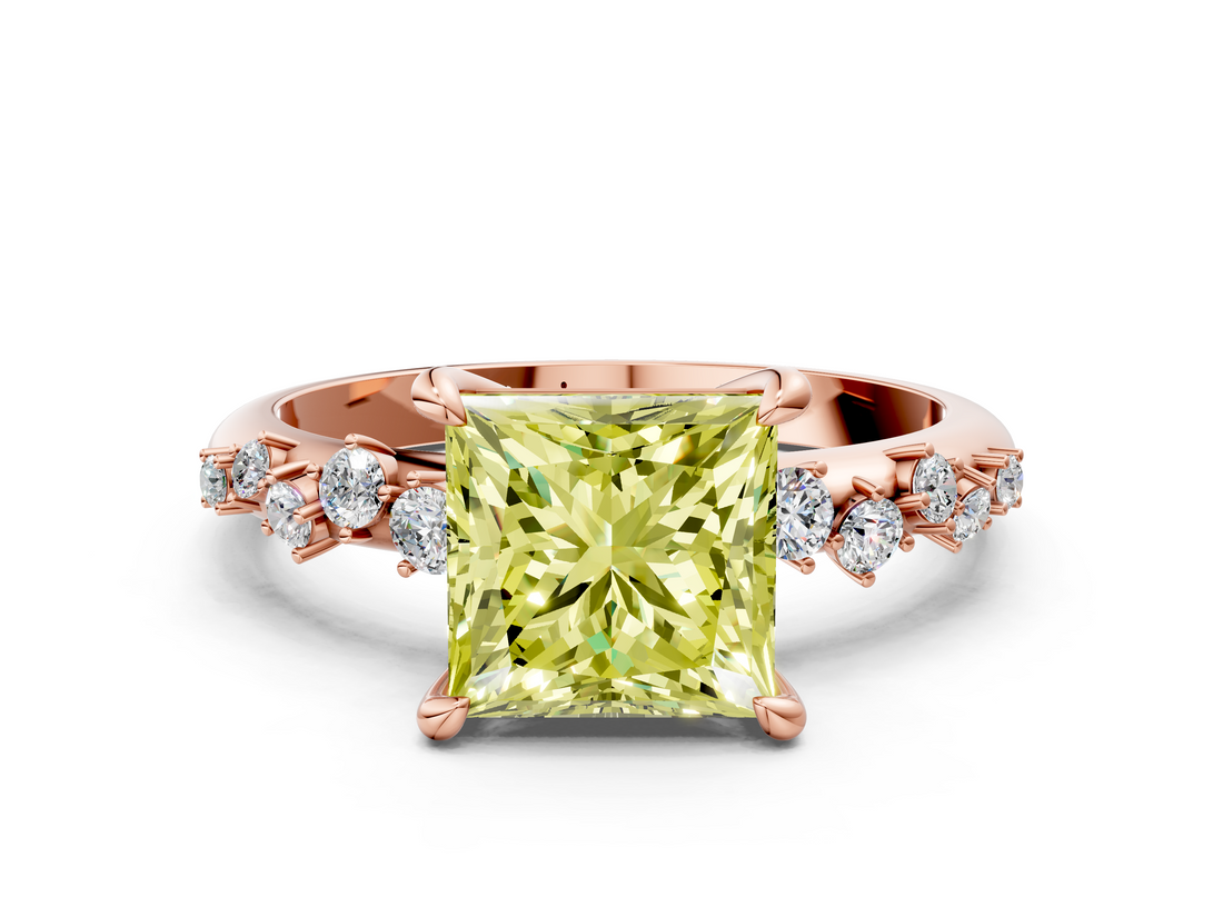 Rose gold Fancy Yellow Princess  Cut Diamond Vine Band with Four-Prong Setting