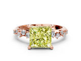 Rose gold Fancy Yellow Princess  Cut Diamond Vine Band with Four-Prong Setting