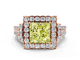 Rose gold Fancy Yellow Princess  Cut Double Halo Diamond Engagement Ring with Pave Band and Four-Prong Setting_42