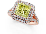 Rose gold Fancy Yellow Princess  Cut Double Halo Split Shank Diamond Ring with Prong Setting_30