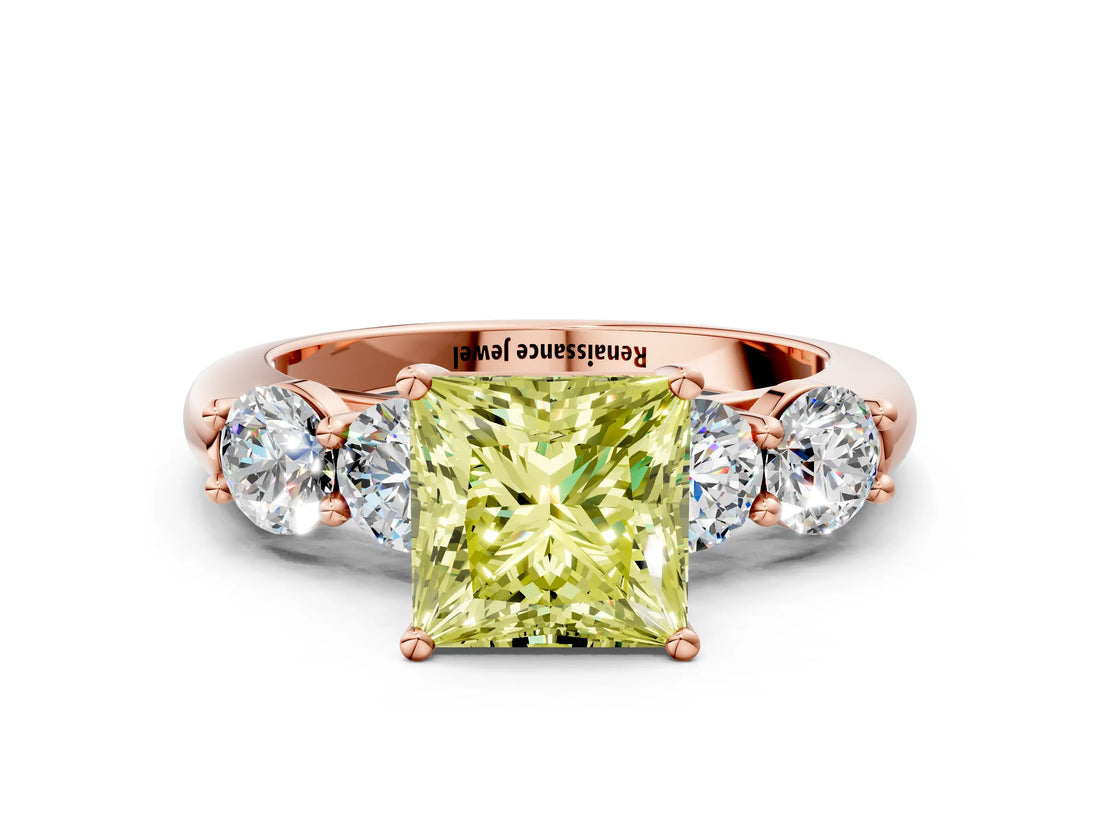 Rose gold Fancy Yellow Princess  Cut Five-Stone Prong Set Diamond Ring with Classic Band_30