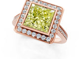Rose gold Fancy Yellow Princess Cut Halo Bezel Diamond Pave Band Ring_1