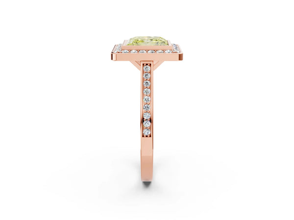 Rose gold Fancy Yellow Princess Cut Halo Bezel Diamond Pave Band Ring