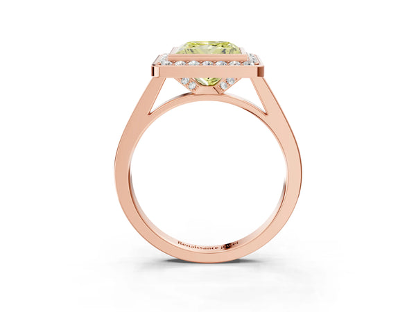 Rose gold Fancy Yellow Princess Cut Halo Bezel Diamond Pave Band Ring