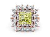 Rose gold Fancy Yellow Princess Cut Halo Cluster Diamond Ring with Pave Band and Four-Prong Setting_12