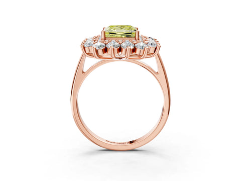 Rose gold Fancy Yellow Princess Cut Halo Cluster Diamond Ring with Pave Band and Four-Prong Setting_15