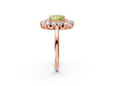 Rose gold Fancy Yellow Princess Cut Halo Cluster Diamond Ring with Pave Band and Four-Prong Setting_2