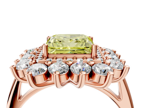 Rose gold Fancy Yellow Princess Cut Halo Cluster Diamond Ring with Pave Band and Four-Prong Setting_4