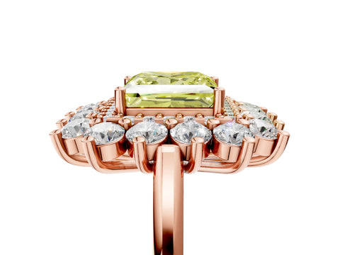 Rose gold Fancy Yellow Princess Cut Halo Cluster Diamond Ring with Pave Band and Four-Prong Setting_5