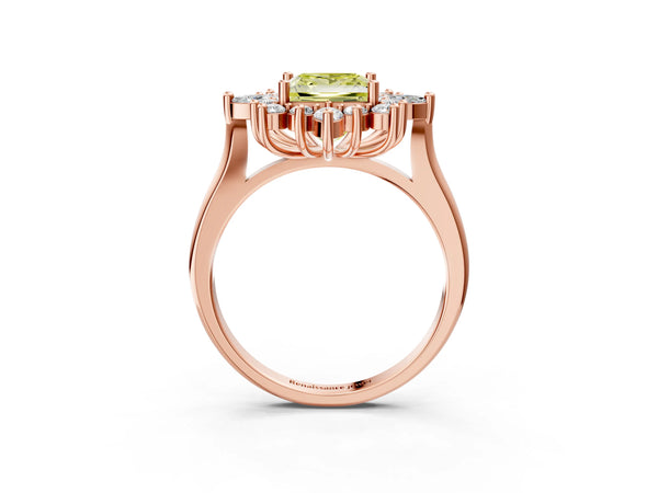 Rose gold Fancy Yellow Princess Cut Starburst Halo Engagement Ring Setting with Marquise and Round Accents